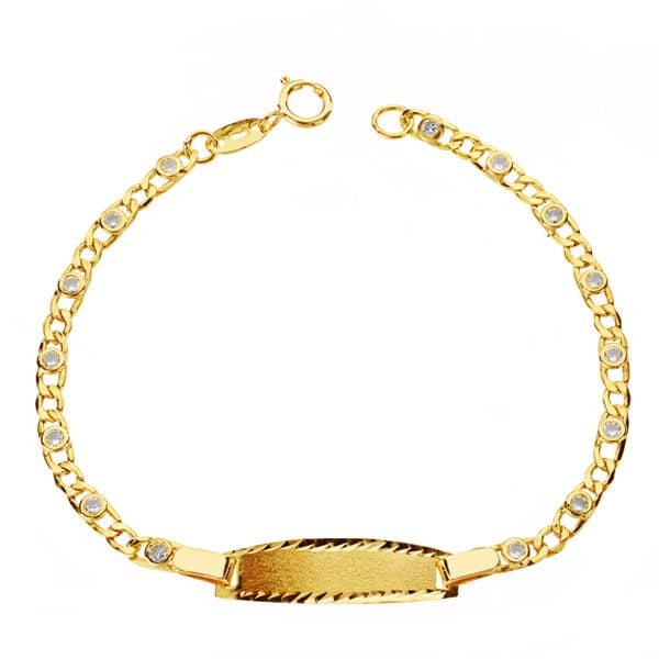 Pulsera bebé esclava de oro de ley 18k con circonitas 14cm