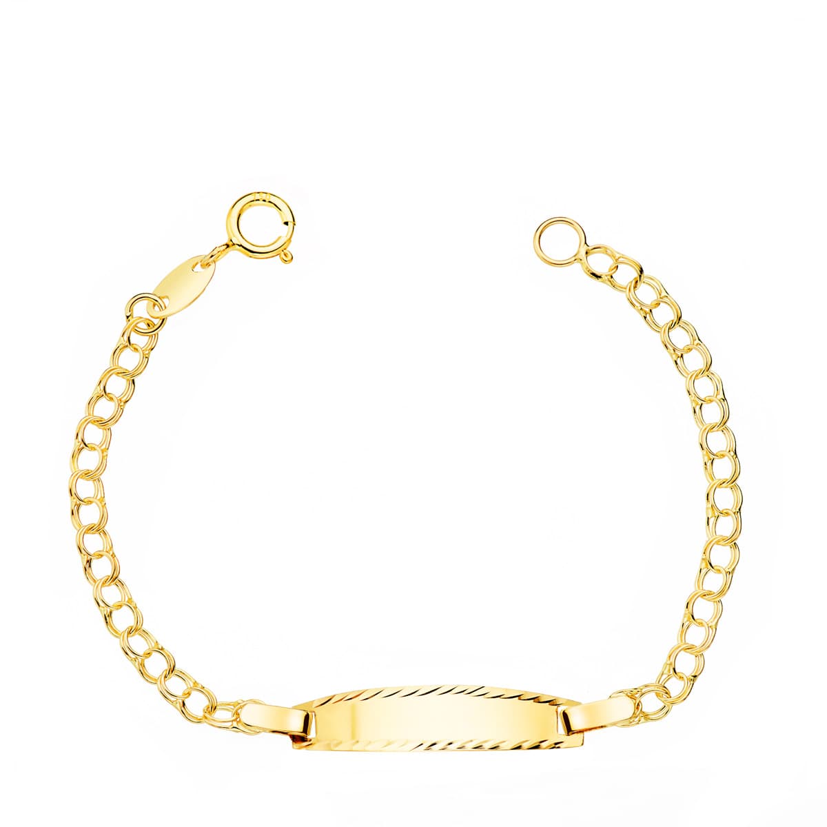 Esclava de oro 18k para bebé, eslabón húngaro con placa brillo tallada, 11.5cm