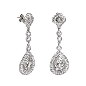 Pendientes de plata de ley largos con circonitas blancas calados