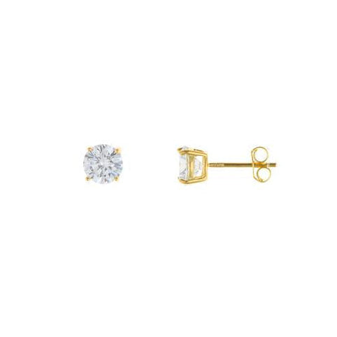 Par de pendientes punto de luz con circonita blanca de 6 mm en plata de ley 925 con baño de oro