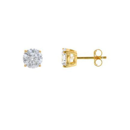 Par de pendientes punto de luz con circonita blanca de 7 mm en plata de ley 925 con baño de oro