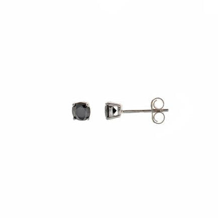 Par de pendientes punto de luz con circonita negra de 4 mm en plata de ley 925 rodiada