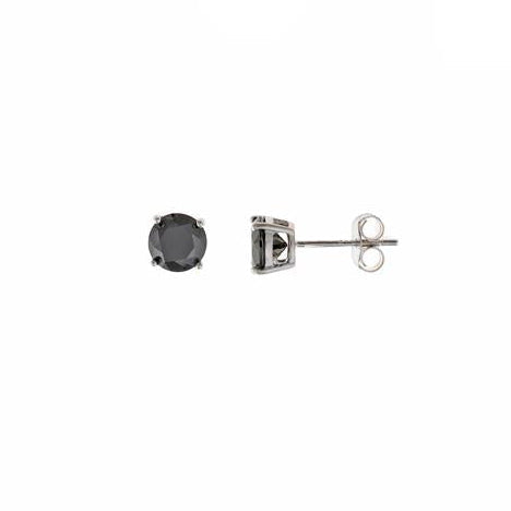 Par de pendientes punto de luz con circonita negra de 6 mm en plata de ley 925 rodiada