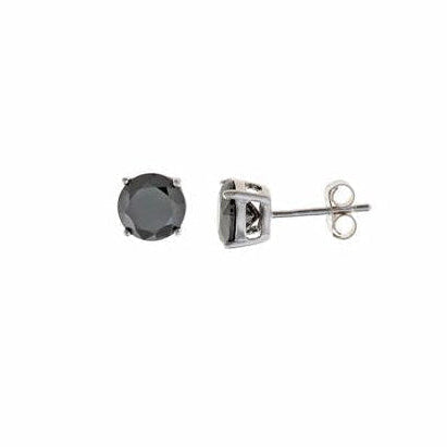 Par de pendientes punto de luz con circonita negra de 7 mm en plata de ley 925 rodiada