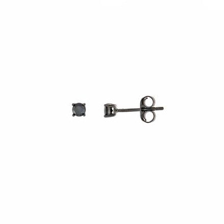 Par de pendientes punto de luz con circonita negra de 3 mm en plata de ley 925 con baño de rutenio
