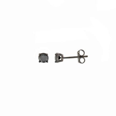 Par de pendientes punto de luz con circonita negra de 4 mm en plata de ley 925 con baño de rutenio