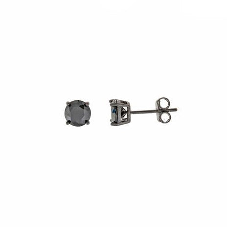 Par de pendientes punto de luz con circonita negra de 6 mm en plata de ley 925 con baño de rutenio