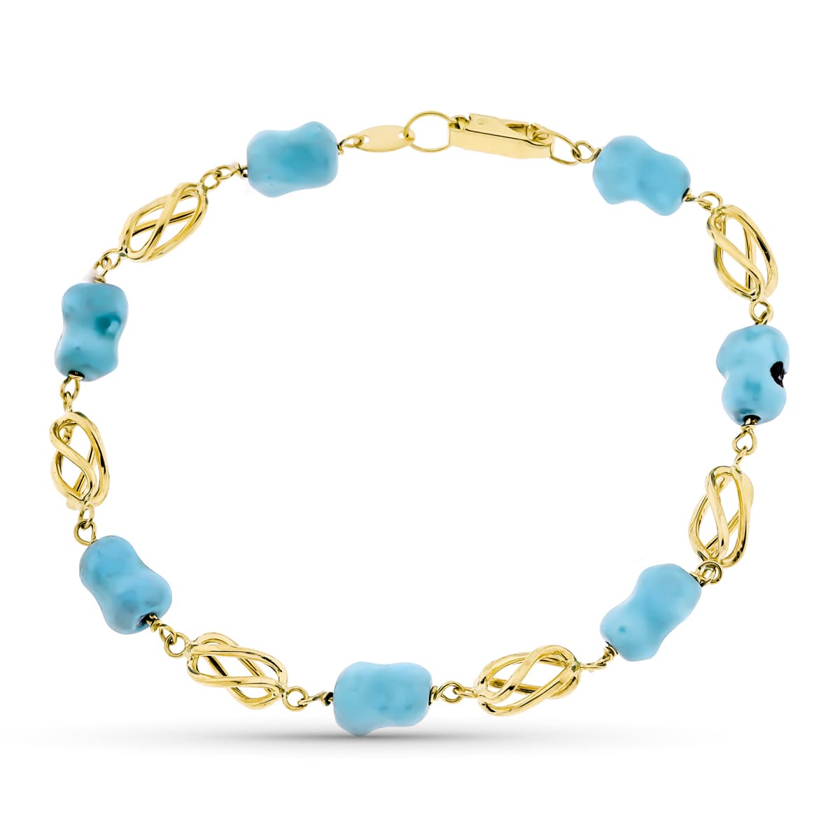 Pulsera de oro de ley 18k para mujer con turquesa grande