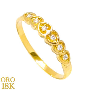 anillo de oro 18k fino con circonitas y corazon