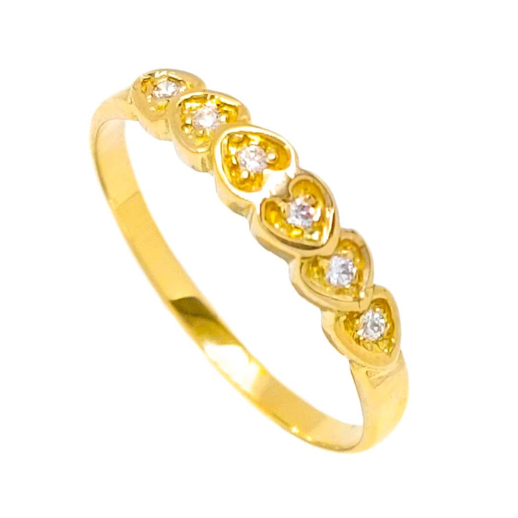 anillo de oro 18k fino con circonitas y corazones foto