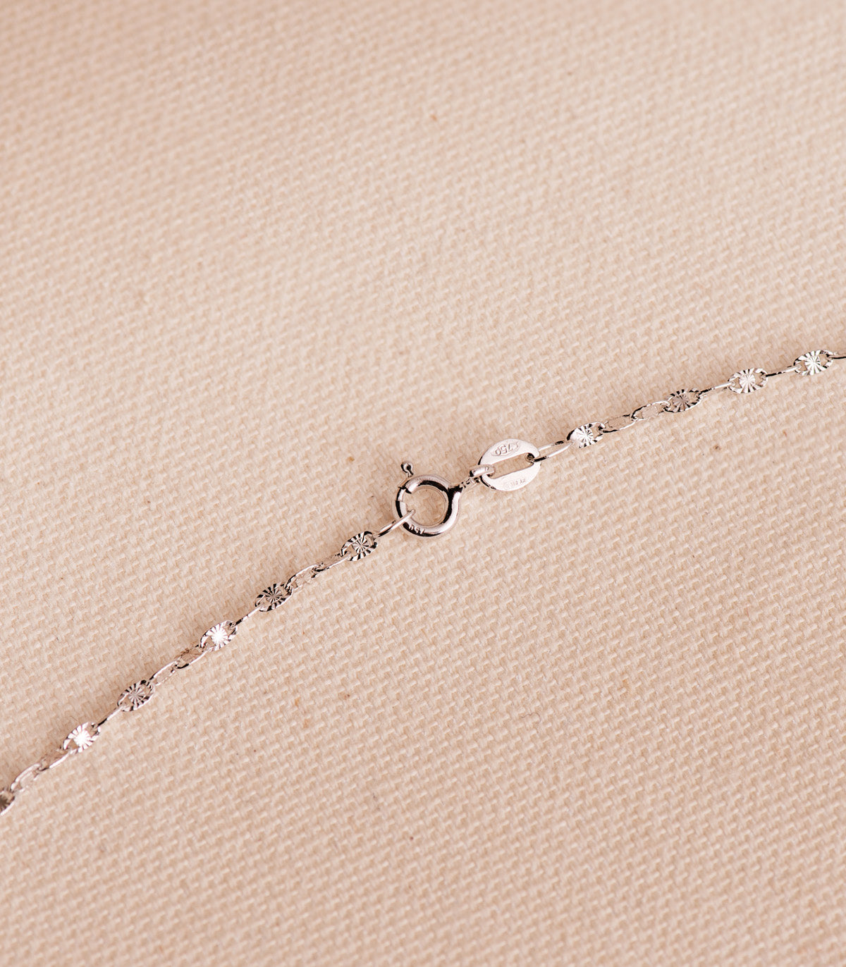 Detalle del eslabón forzado tallado de la cadena de oro blanco 18k