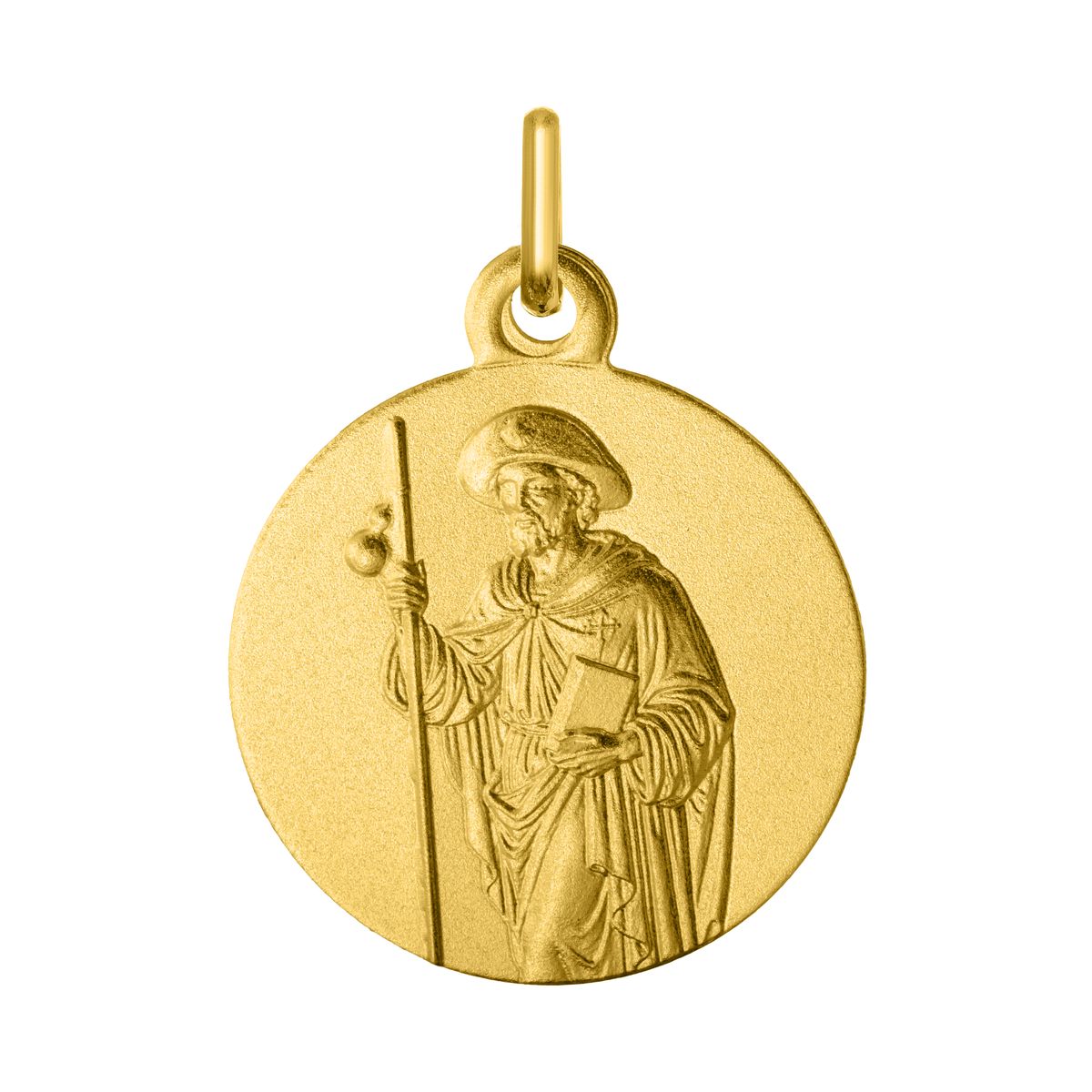 Medalla de Santiago Apóstol peregrino en oro amarillo de 9 quilates, de 18 mm