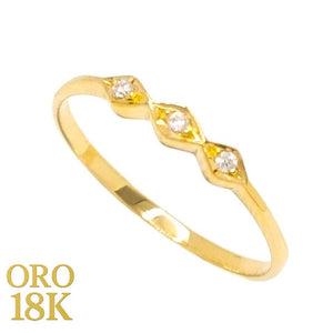 SORTIJA CON TRES ROMBOS Y CIRCONITAS 18k