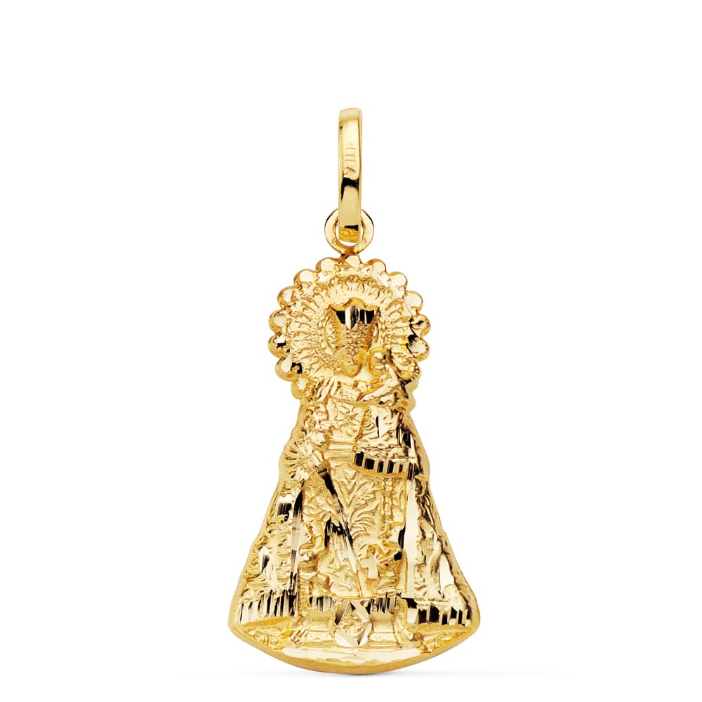 Medalla silueta de la Virgen de los Desamparados en oro de ley 18k de 25x15 mm