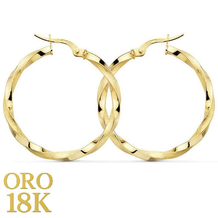 Aros de oro de primera ley 18k enroscados lisos medianos