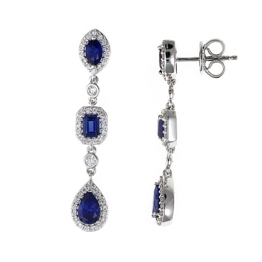 Pendientes de plata Salvatore mini rosetón tres partes en colores a elegir azul