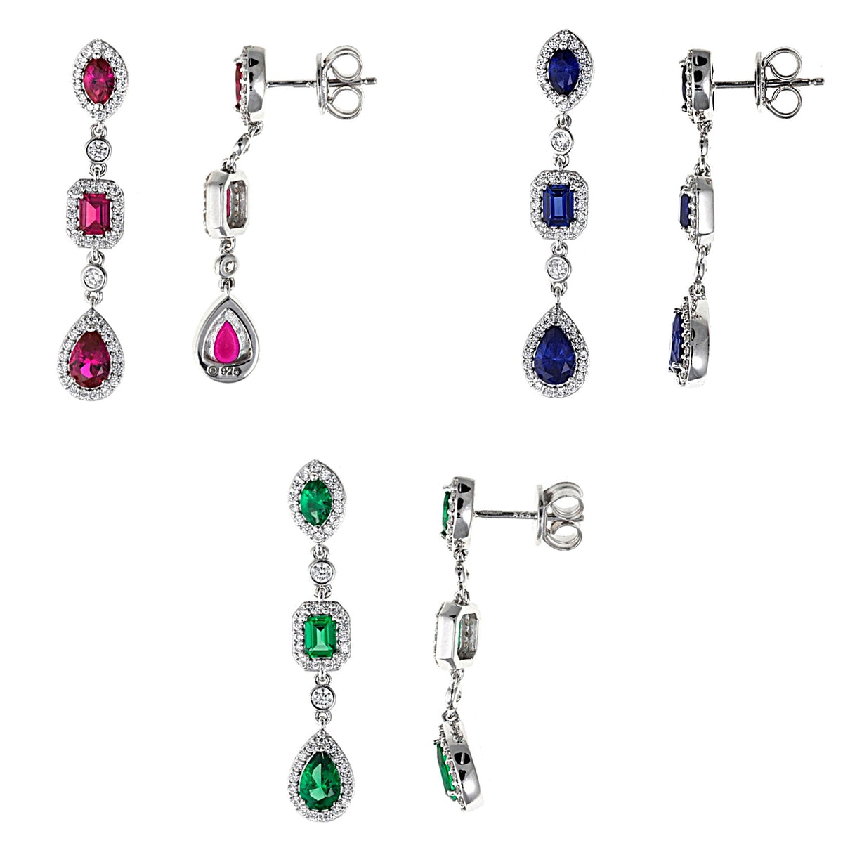 Pendientes de plata Salvatore mini rosetón tres partes en colores a elegir