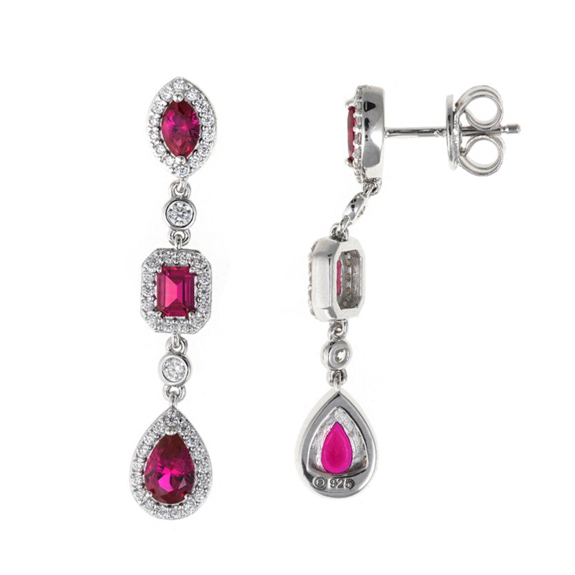 Pendientes de plata Salvatore mini rosetón tres partes en colores a elegir rojo
