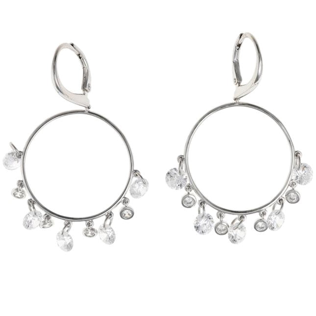 Pendientes de plata que constan de un aro con circonitas redondas colgando 136A0763