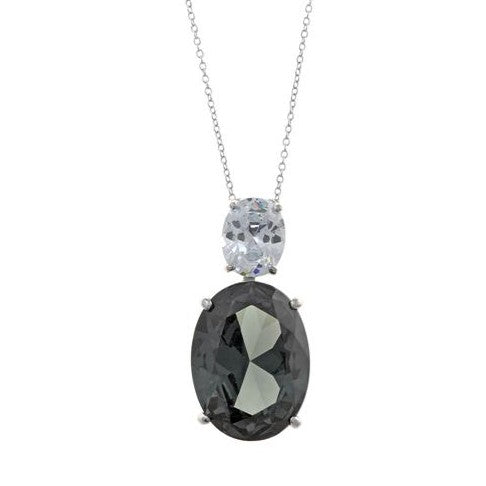 Collar de plata de ley con piedra ovalada gris y circonita