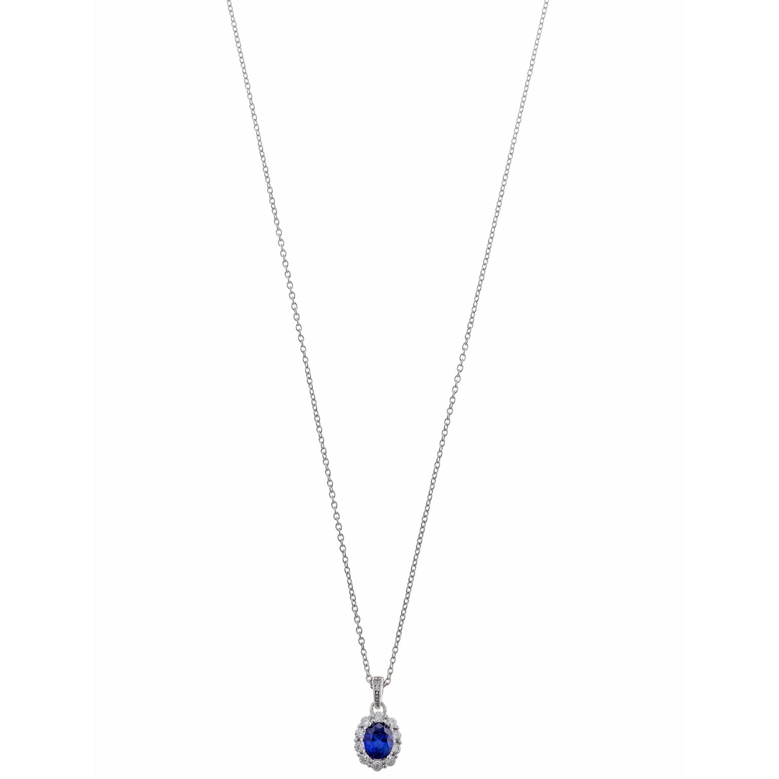 Gargantilla de plata de ley con circonitas en forma de rosetón en colores a elegir azul