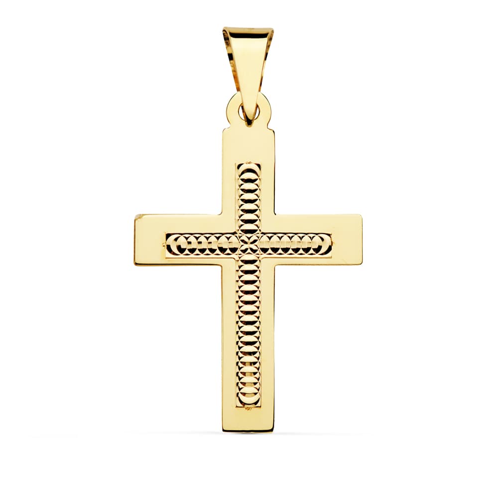 Cruz tallada de oro de 18 quilates, de 33 mm de alto y 22 mm de ancho