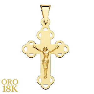 18K CRUZ DE ORO AMARILLO PLANA ANCHA CON CRISTO