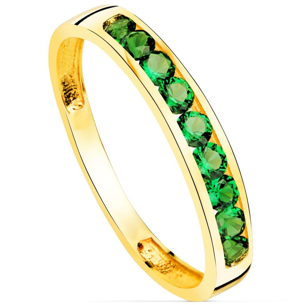 Anillo oro 18k circonitas verdes ancho