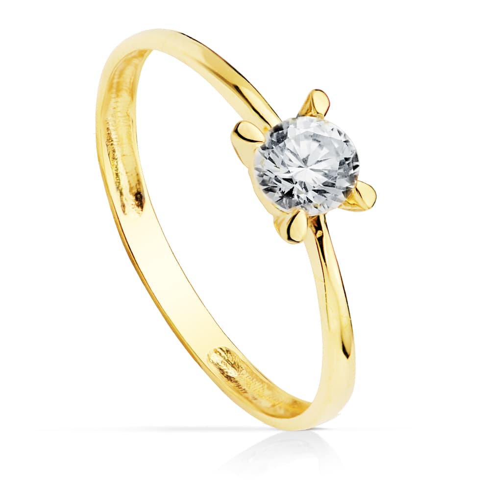 Anillo solitario oro 18k con circonita de 4 garras