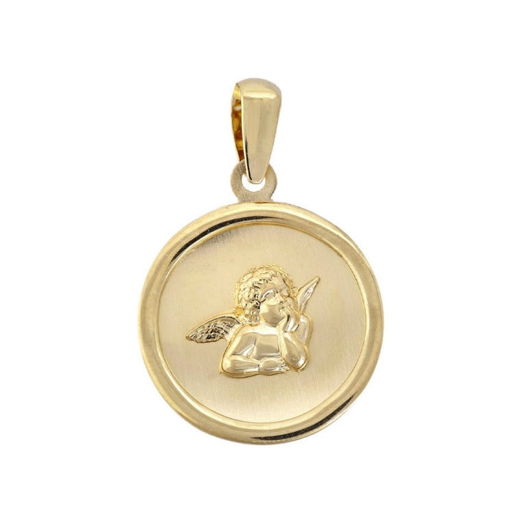 Medalla ángel oro 18k redonda 14mm