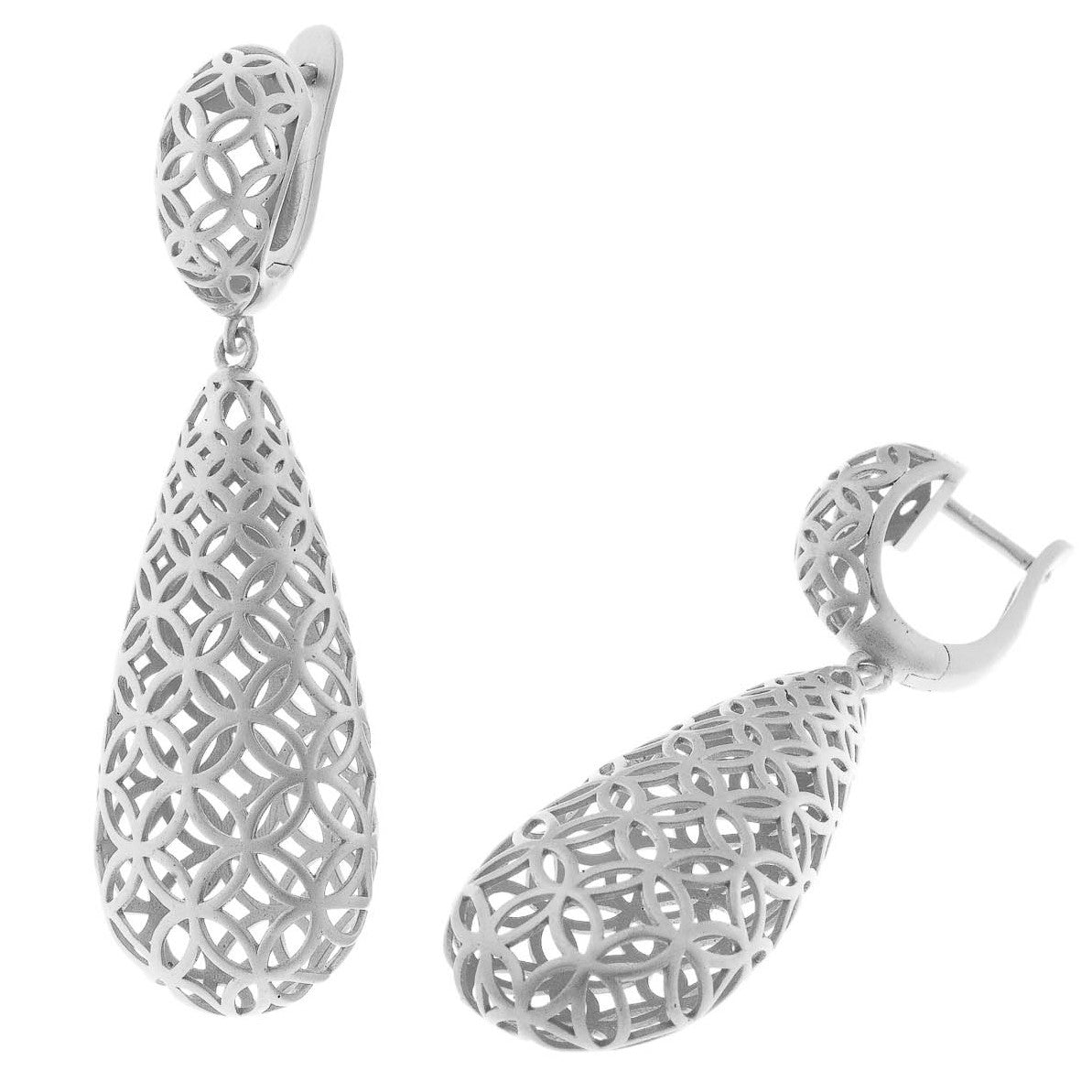 ENDIENTES PLATA RODIO PERA CALADO CON CIRCULOS ENTRELAZADOS MATE 151A0182