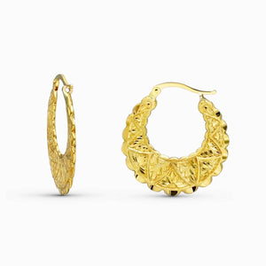 Par de pendientes de oro de ley aros con dibujo grabado