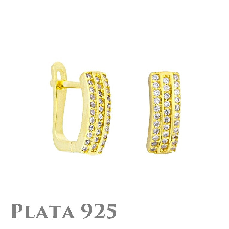 Pendientes de plata 925 chapada en oro con bandas de circonitas, para bebé y comunión