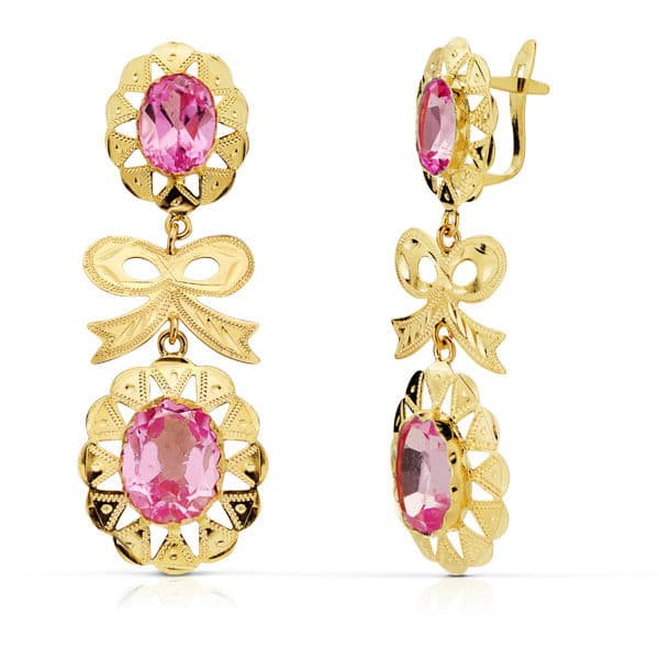 Pendientes rosa de Oro 18k Cubanas con lazo