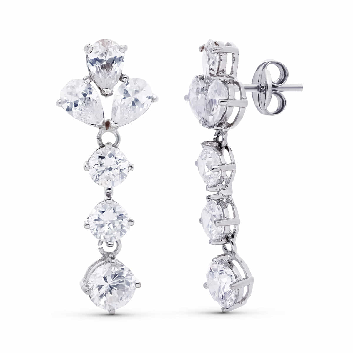 Pendientes largos de novia en oro blanco de 18 quilates, 29x11 mm