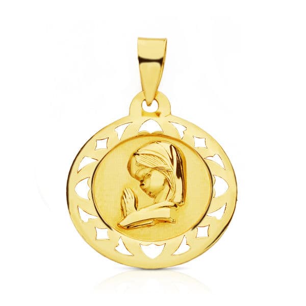 Medalla redonda de la Virgen Niña en oro de ley 9k, 18 mm de diámetro
