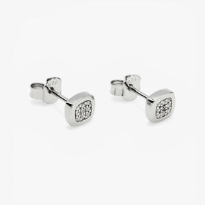 Pendientes pequeños de plata de ley 925 de diseño cuadrado con circonitas blancas, 6mm x 6mm x 2mm.
