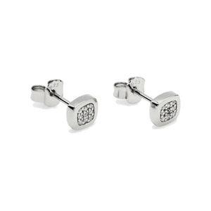 Pendientes pequeños de plata de ley 925 de diseño cuadrado con circonitas blancas, 6mm x 6mm x 2mm.