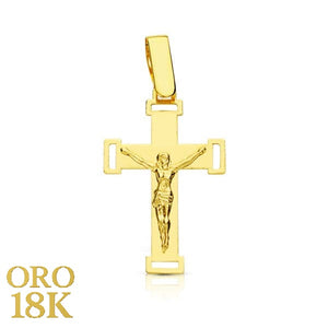 18K CRUZ CRISTO PLANA CALADA 20MM ALTO Y 13MM