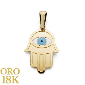 Colgante oro de primera ley 18k mano de Fátima con ojo