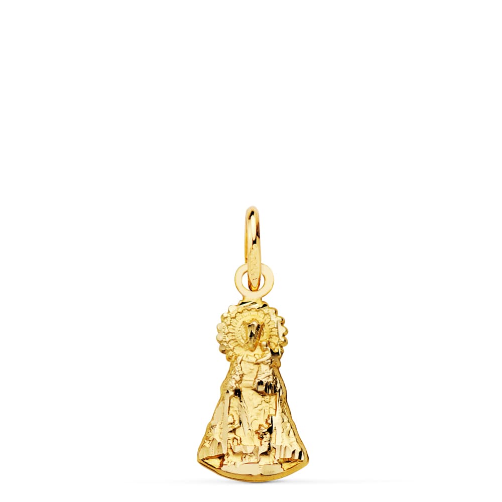 Medalla pequeña silueta de la Virgen de los Desamparados en oro de ley 18k de 14x8 mm