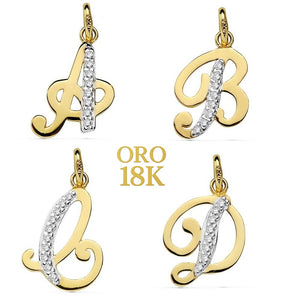 Colgante oro de ley 18k inicial con circonitas