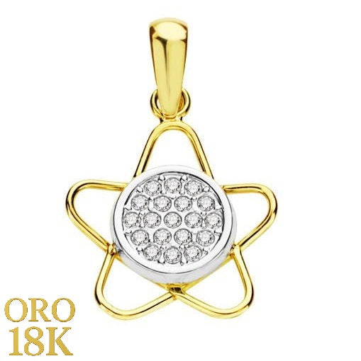 Colgante oro de primera ley 18k en forma de flor con circonitas
