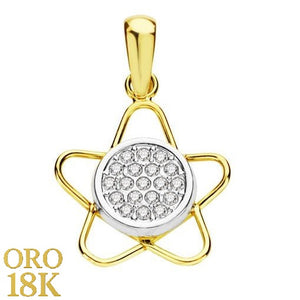 Colgante oro de primera ley 18k en forma de flor con circonitas