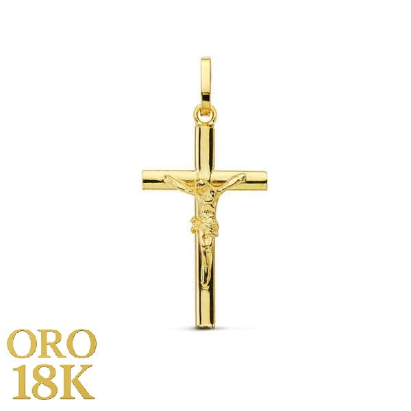 Crucifijo de oro 18k de palo oval, de 20 mm de alto y 12 mm de ancho