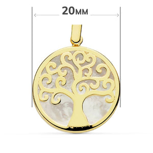 Colgante de oro de ley 18k en forma de árbol de la vida con fondo en nácar medida