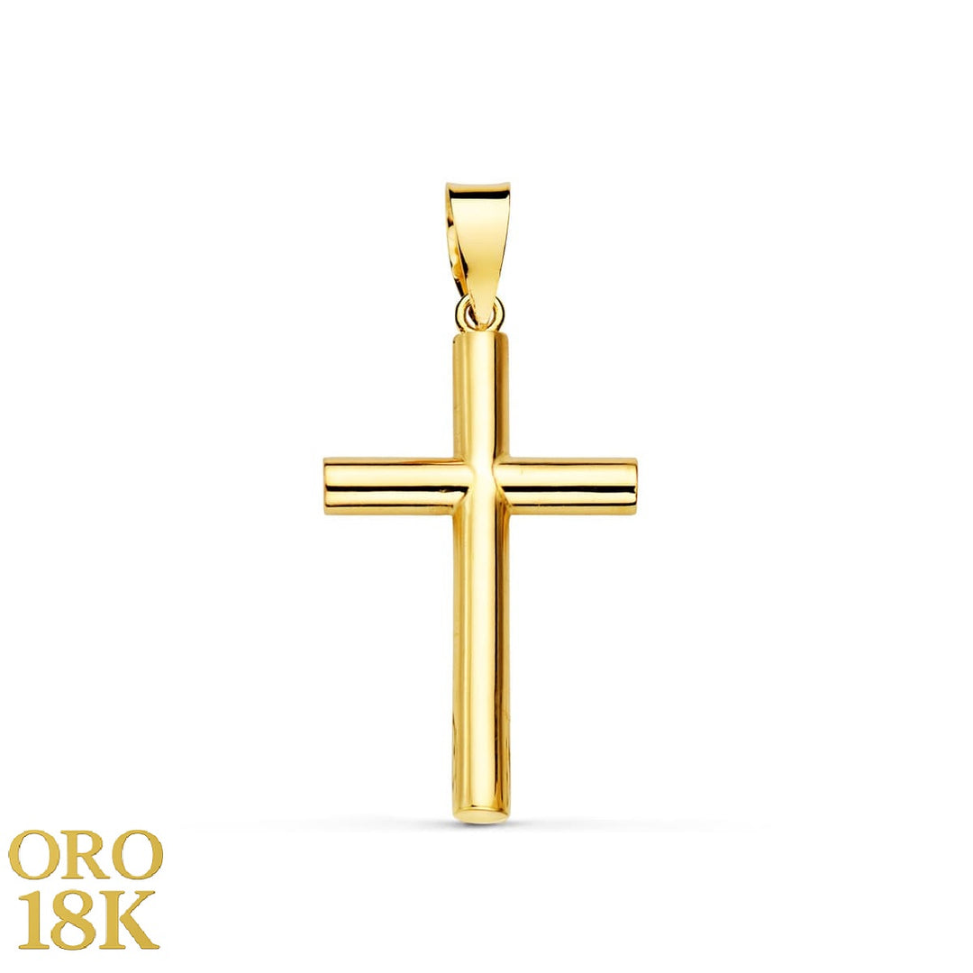 18K CRUZ ORO LISA TUBO HUECO 2.5 MM 19MM ALTURA X 13 MM  ANCHO