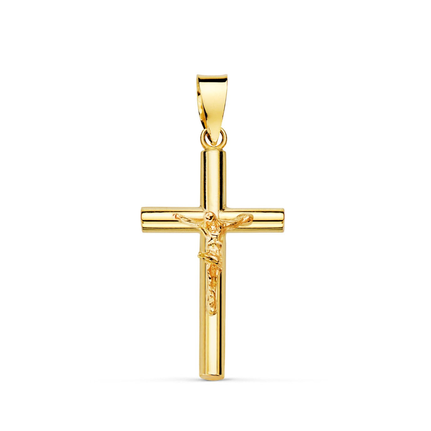 Cross Christ 19mm 18k Gold tube 2.5mm