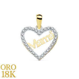 Colgante oro de ley 18k corazón mamá circonitas