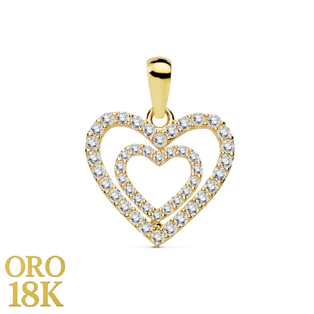 Colgante oro de ley 18k corazón doble con circonitas
